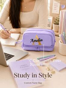 Large Capacity 4-Layer Pencil Case, Supports Personalized Name Customization, Suitable For Male And Female Students, Office Stationery Storage, Multi-Compartment Stationery Bag, Pencil Case Storage Bag - Multicolor - View 7