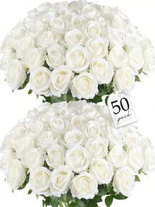 1/10/20/30pcs White Artificial Roses,Silk Velvet Texture Fake Flower Bouquet,For Valentine's Day,Wedding Centerpiece,Table,Room Decor,Fall Decor,Home Decor,Bathroom Decor,Wall Decor,Wedding,Bedroom Decor,Office,Living Room Decor,Faux Flowers - White - View 1
