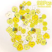 11/22/33/44/55/66/77/88/99Pcs Yellow Series Random Mixed Resin Buttons, Bee Apple Heart Shaped Decorative Sewing Buttons, DIY Accessories For Doll Clothes, Scrapbooking Crafts, Random Style - Multicolor - View 14