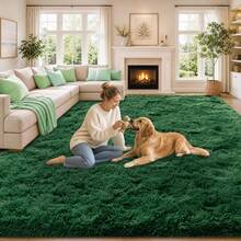 Soft Shag Rugs For Bedroom, Dark Green Fluffy Shaggy Rugs For Living Room Office, Luxury Modern Plush Carpet Girls Boys Room Dorm Indoor Home Decor, Upgrade Non-Slip - 墨綠 - 查看 3