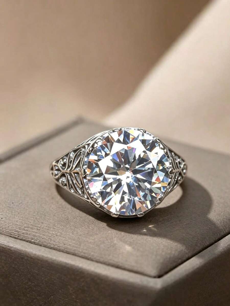 1pc Bohemian Style Silver Hollow Ring, With Vintage Hollow Pattern And Classic Distressed Effect. Suitable For Daily Wear, Holidays, Parties And Other Occasions, A Versatile Fashion Item For Women. No Packaging Box Included. - Silver - View 1