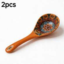 1/2pcs Bohemian Style Large Long Handle Ceramic Soup Spoon, Rice Spoon, Noodle Spoon, Dessert Spoon, Underglaze Color, Large Capacity, Easy To Clean, Durable, Suitable For Home Daily Use, Restaurant - View 14