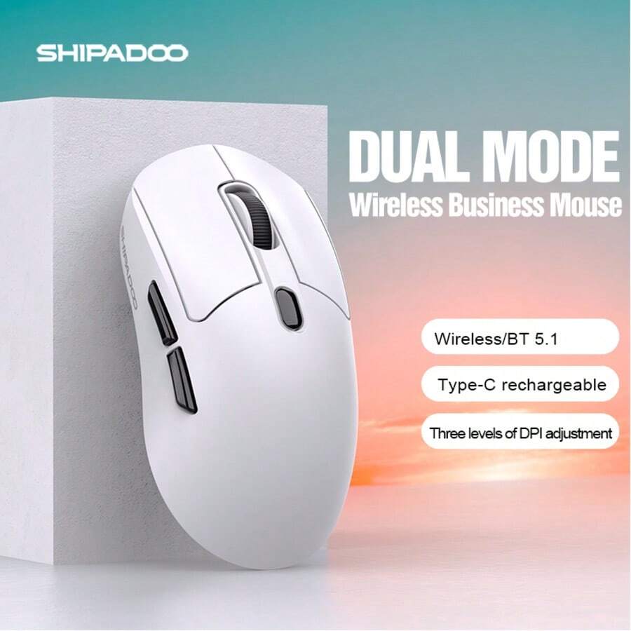 CHANGXIE Wireless Mouse, USB Interface, Ergonomic Design, 6 Silent Buttons, 2.4G/Bluetooth Dual Wireless Connection Mode, With USB Mini Receiver, 6-Button Silent, Up To 3600DPI, Suitable For PC/Laptop, White, Black, Red - View 1