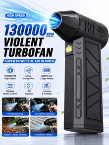 Personal Cooling Fan With Compressed Air Duster, 108,000 RPM High Power Cordless Electric Air Duster, Equipped With 2600mAh Rechargeable Battery, 3 Adjustable Air Speed, Suitable For Keyboard, Computer, Car And Home Cleaning - Advanced Black - View 2