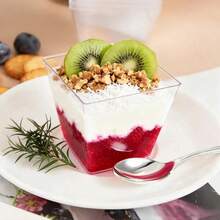 25/50/100pcs 2oz/60ml Clear Plastic Mini Dessert Cups With Spoons, Mini Square Dessert Bowls, Suitable For Appetizers, Tasting - Multicolor - View 5