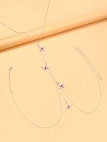 1pc Starburst Crystal Body Chain, Y-Shaped Rhinestone Star Chest Chain, Sexy Party Body Jewelry For Women - Geometry - View 8