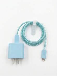 5 buah Casing Pelindung Charger & Penggulung Kabel TPU Biru Solid Matte Anti-Jatuh, Kompatibel dengan Charger Apple 18W/20W, Aksesori Digital Warna Solid Minimalis Premium - Biru Beku - View 4