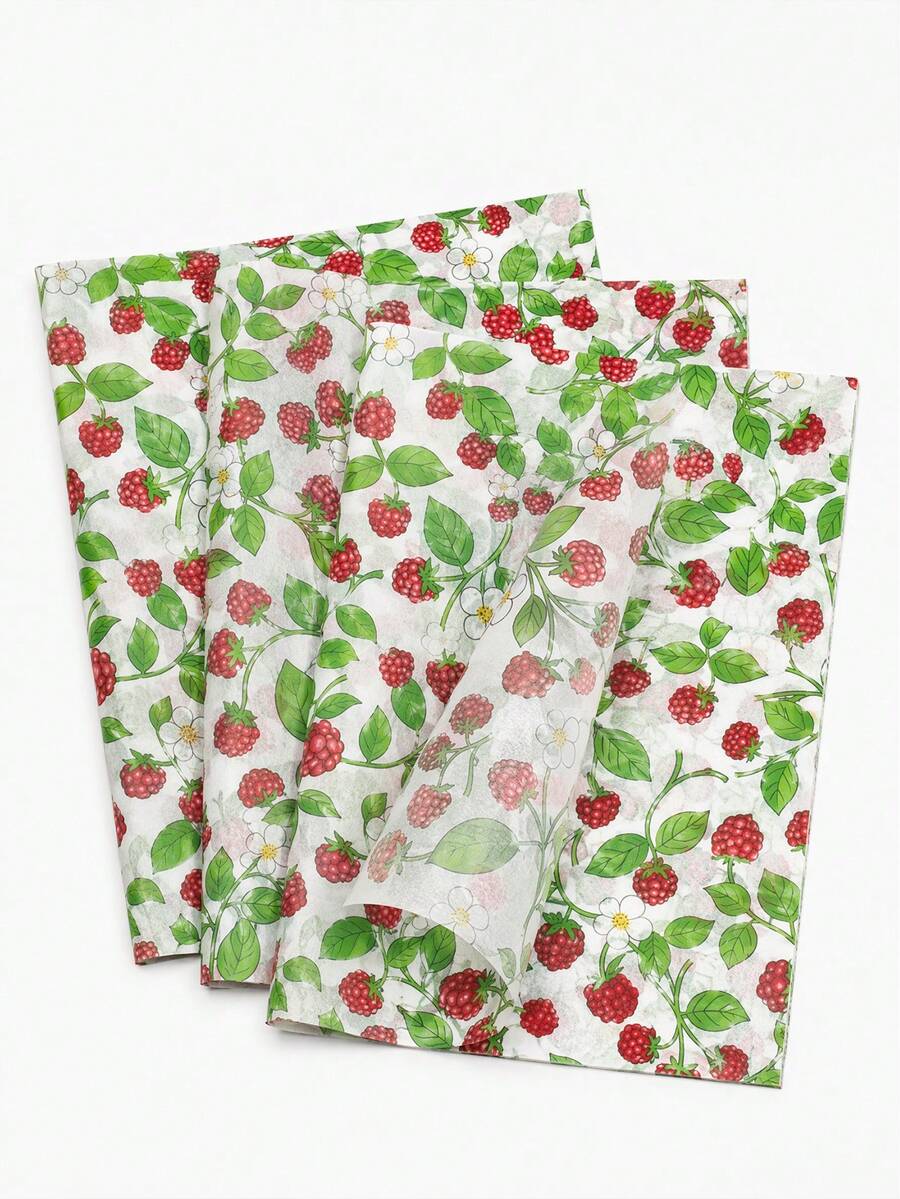 30/45/60/100 Sheets Hand-Painted Raspberry Print Pattern Tissue Paper, Suitable For DIY Crafts, Party Gifts, Bouquet Wrapping, Clothing Packaging And Birthday Gift Decoration - Hand-painted Raspberry Print - View 1