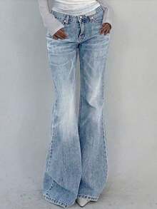 Teen Girl Slim High Waist Flare Leg Jeans - Baby Blue - View 6