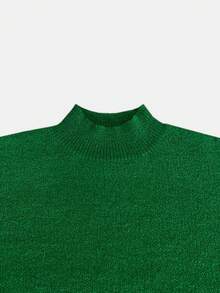 Women's Solid Color Mock Neck Long Sleeve Top + Elastic Waist Short Skirt – Fall Winter Simple Lazy Knit Skirt Set, Street Casual Matching Wear - Green - View 6