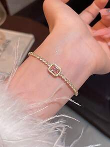 1pc Premium Square Pull Bracelet, Ins Style Niche Fashion Minimalist Elegant Design Hand Jewelry For Women - Gold - View 5