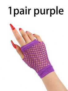 Women's Short Thumb Hole Mesh Gloves, Fishnet Decor Party Gloves, Neon Mesh, Multi-Color Multi-Style, Sexy Elastic Mesh Design, Suitable For Nightclub, Punk Style Events And Party Essential - Multicolor - View 12