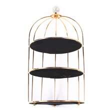 OUKANING Gold 3-Tier Birdcage Makeup Organizer Tray, Iron Crystal Half Open Cosmetic Jewelry Storage Display Rack For Dresser Tabletop Decor - Gold - View 5