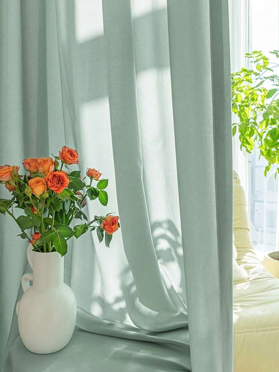 1PC Green Tone Luxury Sheer Curtain, Grommet Top, Light-Filtering, Privacy, High Transparency Chiffon Fabric For Living Room And Bedroom - Multicolor - View 1