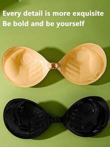 1 Pair Invisible Adhesive Breast Pads With Silicone Thickened Pads, Strapless And Backless Design, Suitable For Bridal Gowns And Formal Occasions, Fits Small And Flat Breasts, Thickened And Enlarged Palm-Shaped Breast Pads, Reusable And Washable, Suitable For Weddings, Schools And Other Occasions - Multi-color - View 8