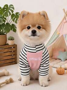 1PC Pet Clothes 2026 Autumn/Winter New Arrival Small Dog Puppy Cat Cute Color Block Patchwork Embroidered Pattern Expression Doll Crew Neck T-Shirt - Pink - Multicolor - View 4