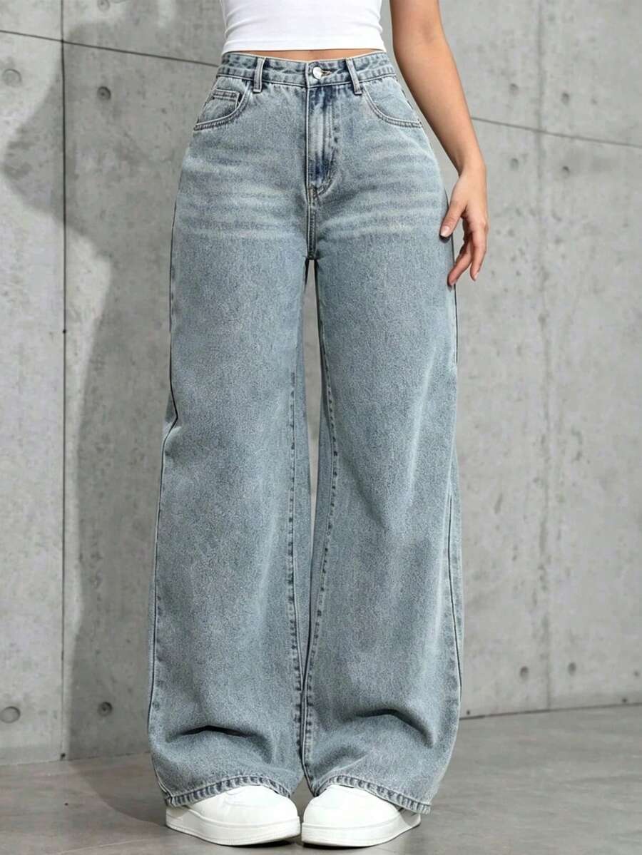 Straight-Leg Light-Colored Jeans For Teenagers, Fashion - Teal Blue - View 1