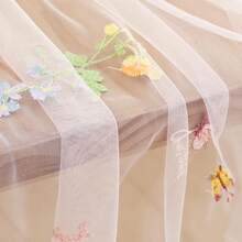 5pcs Pink Floral Gauze Table Runner 10ft Embroidery Tulle Spring Wildflower | Table Linen Seasonal Summer Butterfly Kitchen Dining Sheer Fabrics For Wedding Baby Shower Birthday Party Decoration - View 3