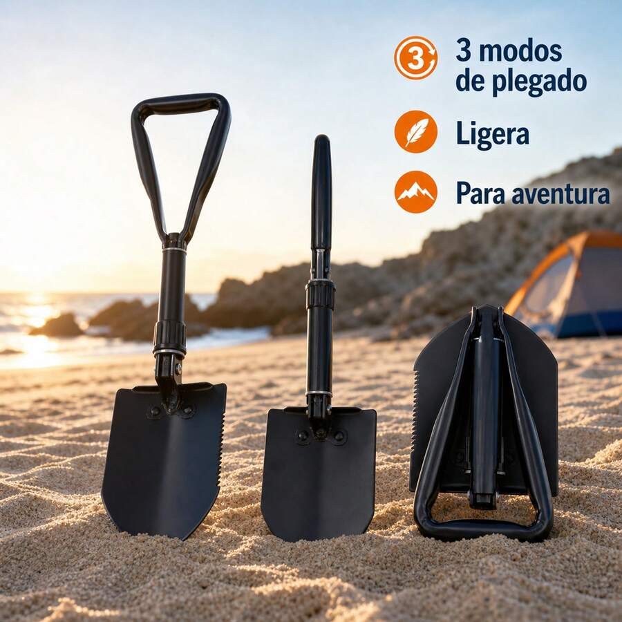 Pala Plegable Multifuncional de Acero con 3 Modos de Plegado, Herramienta de Excavación Portátil para Camping, Senderismo, Jardinería y Vehículo - Negro - Ver 1