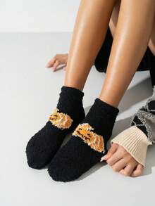 1/2/3/4 Paar Halloween Socken, Kürbis Muster Socken und Fledermaus Muster Damen Socken. Rutschfeste Bodensocken, Socken für den Innenbereich - Verschiedenfarbig - Übersicht 4