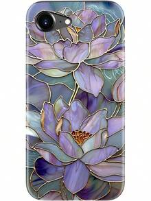 For IPhone 16e Case - Wireless Charging Compatible - Dual-Layer Hard Shell + Silicone Cover - Shockproof Protective Phone Case With Stylish Designs For Women - Abstract Lotus - 白色 - 查看 1