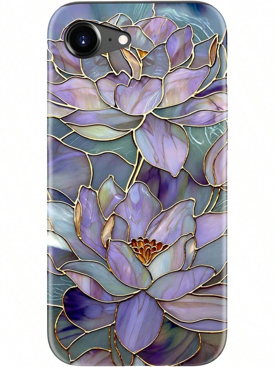 For IPhone 16e Case - Wireless Charging Compatible - Dual-Layer Hard Shell + Silicone Cover - Shockproof Protective Phone Case With Stylish Designs For Women - Abstract Lotus - 白色 - 查看 1