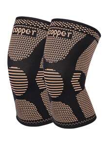 1pc/2pcs Copper Fiber Knee Support, Compression Knee Sleeve, Unisex, Suitable For Running, Meniscus Tear, ACL, Arthritis, Fitness Workout - Gold - View 12