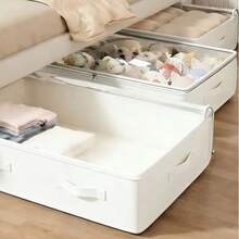 1pc White Foldable Under Bed Storage Box, Multi-Use Wardrobe Storage Bin For Clothes, Quilts, Blankets & Pillows, Bedroom Decor, Storage Room Storage, Household Closet Organization - White - View 2