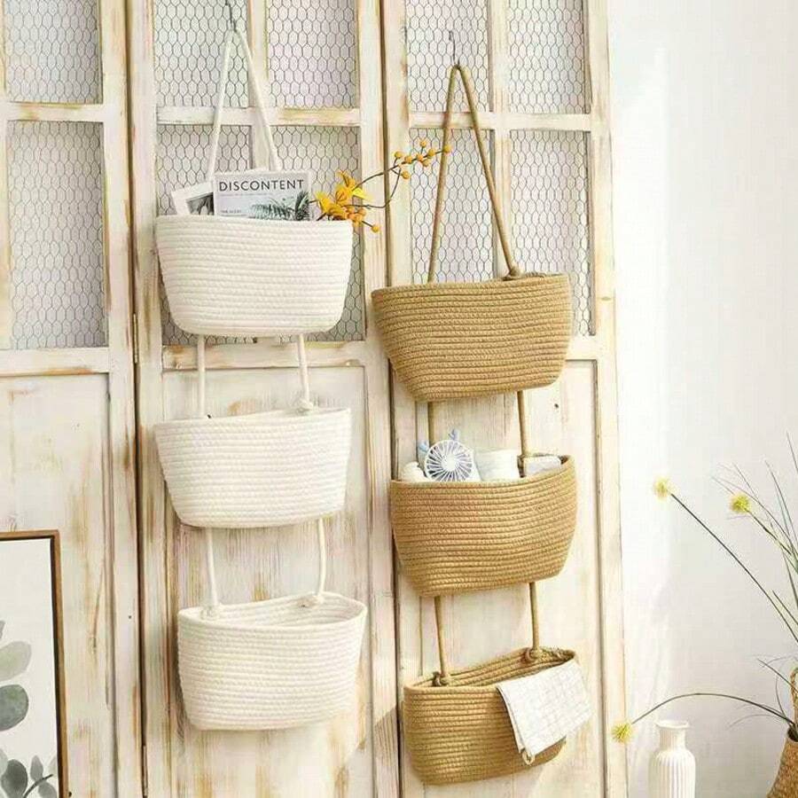 3-Tier Wall-Mounted Storage Basket, Hanging Organizer Bag For Bathroom, Living Room, Dorm, Behind Door, Yard, General Use For Sundries And Tools - Hanging Shelf - View 1