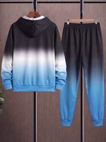 2pcs Plus Size Men's Gradient Print Sportswear Set, Street Casual Style, Suitable For Autumn/Winter Sports/Daily Wear - Multicolor - View 2