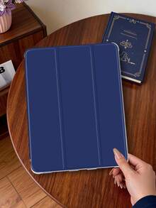 1件海軍藍三折平板保護殼，附筆槽，相容 iPad Mini 4/5/6/7/Air/Air 2/9.7/10.2/10.5/10.9 (Air 4-Air 8)/Pro 11/10th Gen/A16/Pro 11 2024、Galaxy A8，柔軟霧面翻蓋式保護殼，三折支架，休眠/喚醒功能，內建筆槽，不含筆 - 藏蓝色 - 查看 4