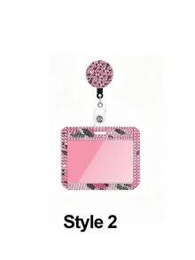 ROMWE Pink Leopard Rhinestone ID Card Holder With Lanyard, Dual Card Slots - Multicolor - View 13