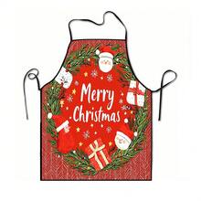 1pc Christmas Santa Claus, Christmas Bell, Christmas Snowflake, Christmas Reindeer, Christmas Tree, Christmas Snowman, Christmas Penguin, Christmas Cartoon Animal Pattern Chef Apron, Apron, Suitable For Home Decor And Kitchen Use. Made Of 100% Polyester Material, Designed As Sleeveless Style, Perfect For Home Kitchen, Outdoor BBQ Cooking. This Printed Apron Is Unisex, Machine Washable And Reusable, An Essential Kitchen Item - Multicolor - View 13