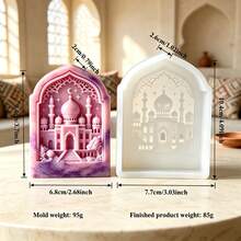 1pc House Resin Silicone Mold, Embossed Moon Castle Villa Shaped Candle Silicone Mold, Suitable For Aromatherapy Candles, Plaster Products, Cement Crafts, Epoxy Resin Drip Glue Decorations, Clay And Soap Molds, DIY Handmade Materials And Tools, Home Decor Ornaments. Various Holiday Gift Items. - Multicolor - View 8