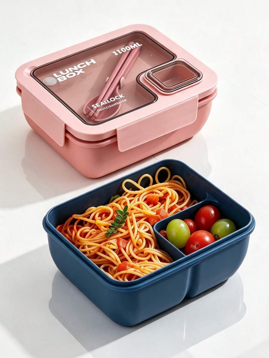 1pc Bento Box With Utensils, Adult Lunch Box Microwave , Compartment Food Storage Container, Large Capacity Lunch Box, Insulated Bento Lunch Bag, Sauce Box, Leak-Proof Snack Box - Multicolor - View 1
