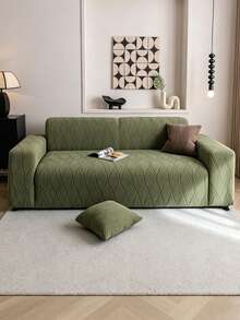 Diamond Pattern Jacquard Fabric L-Shaped Full Cover Sofa Slipcover, Thickened Elastic Jacquard Sofa Cover, Suitable For 1/2/3/4 Seater Sofa, Bottom With Elastic Band, Edges With Elastic Material Binding - Green - View 10