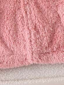 Jaket Fleece Motif Leopard Pink untuk Anak Perempuan, Mantel Plush Berkerudung dengan Resleting dan Detail Pita - Coral Pink - View 5