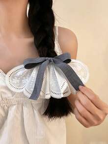 1pc Women's Grey Lace Bow Hair Claw Clip, Korean Style Preppy Ribbon Spring Hair Accessory - Grey - View 10