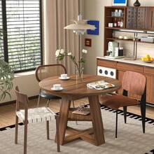 Modern Extendable Oval Dining Table 43.3"-59" Convertible Round Table With Removable Leaves Storage Shelf Wood Base Space Saving Furniture For Living Room Kitchen Area, Walnut - Multicolor - View 4