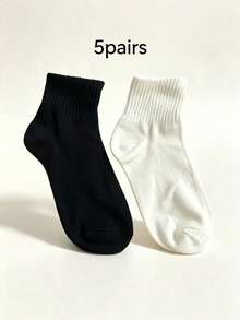 1/5/10/20 Pairs Solid Color Pattern Bidirectional Neutral Couple Sports Socks, Mid-Calf Socks, Boat Socks, Spring/Summer Holiday Gift, Valentine's Day, Women's Socks, Boyfriend Gift - Multicolor - View 10