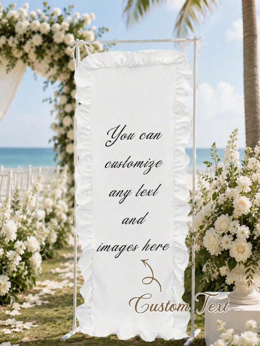 Personalized Wedding Name Banner Custom Text Semi-Transparent Fabric Sign, Wavy Edge, Bride Shower Entrance Welcome Decoration, Bohemian Style Wedding - Multicolor - View 1