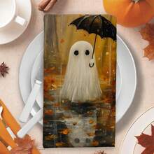 2/4/48pcs Halloween Series Autumn Rainforest Umbrella Ghost Pattern Printed Kitchen Towels - Ultra Soft, Highly Absorbent Polyester Tablecloths And Hand Towels, Perfect For Holiday Decor, Kitchen Decor, Party Decor. - Multicolor - View 7