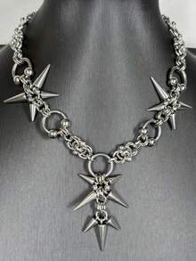 1pc Women's Stainless Steel Silver Fashion Punk Rivet Pendant Necklace, Suitable For Daily Wear, Party, Music Festival - Silver - View 5