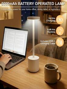 Premium Modern LED Table Lamp, Metal Body Touch-Control Rechargeable Eye-Friendly Desk Light, Large-Capacity Battery Bedside Night Lamp, Minimalist Soft Ambient Light, For Living Room, Bedroom, Office, Nightstand, Ins-Style Home Decor Lamp - Multicolor - View 4
