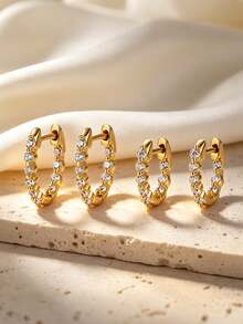 1PC 925 Sterling Silver Huggie Hoop Earring For Women Tiny Sparkly Pave CZ Mini Small Hoop Earring - Single - View 2