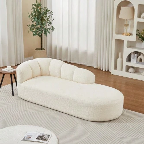 Modern Chenille Chaise Longue With Wavy Backrest - 米色 - 查看 1