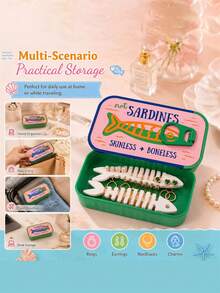 1pc Creative Sardine Can Jewelry Storage Box, With Double Fish Bone Shaped Storage Rack Inside, Can Easily Organize Earrings, Rings, Necklaces, Bracelets And Other Jewelry, Effectively Prevent Tangling And Loss, Making Every Piece Of Jewelry Clearly Visible. Compact And Lightweight Size Convenient For Placement On Vanity, Bedside Table, Desk, Also Suitable For Putting In Handbag Or Luggage - View 6