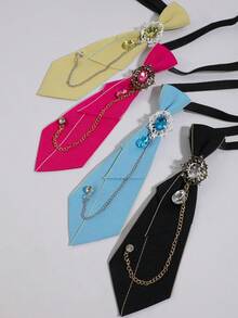 1pc Vintage Hollow Rhinestone Chain Girl JK Style Decorative Small Tie - Multicolor - View 3