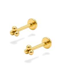 2Pcs 16G 18G Trinity Bead Threadless Push Pin Labret, Flat Back Earring, Cartilage, Conch, Helix, Nose Stud, Tragus Stud, Nose Stud - 3-ball - View 15