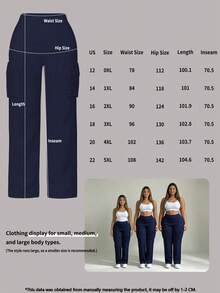 Plus Size Women's Casual Fashion Versatile Cargo Pants Spring - Navy Blue - View 11